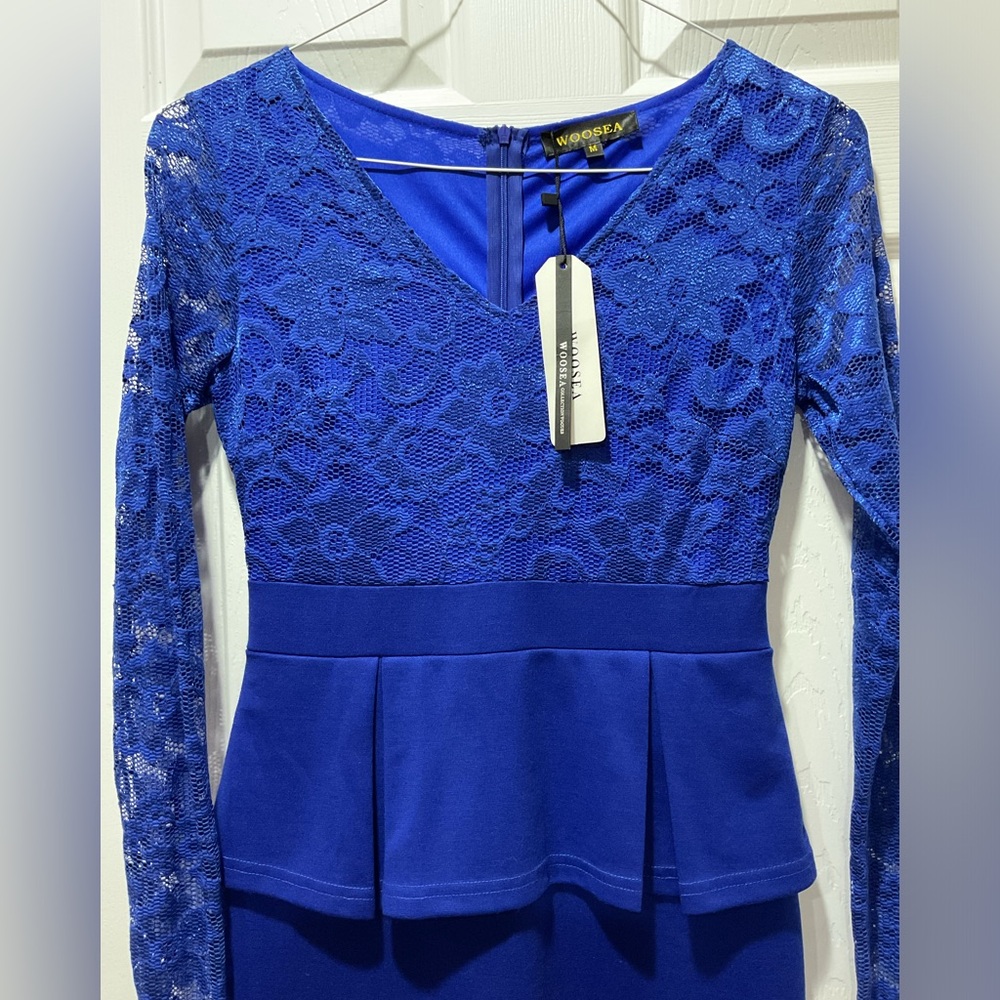 Blue lace peplum dress S/M NWT